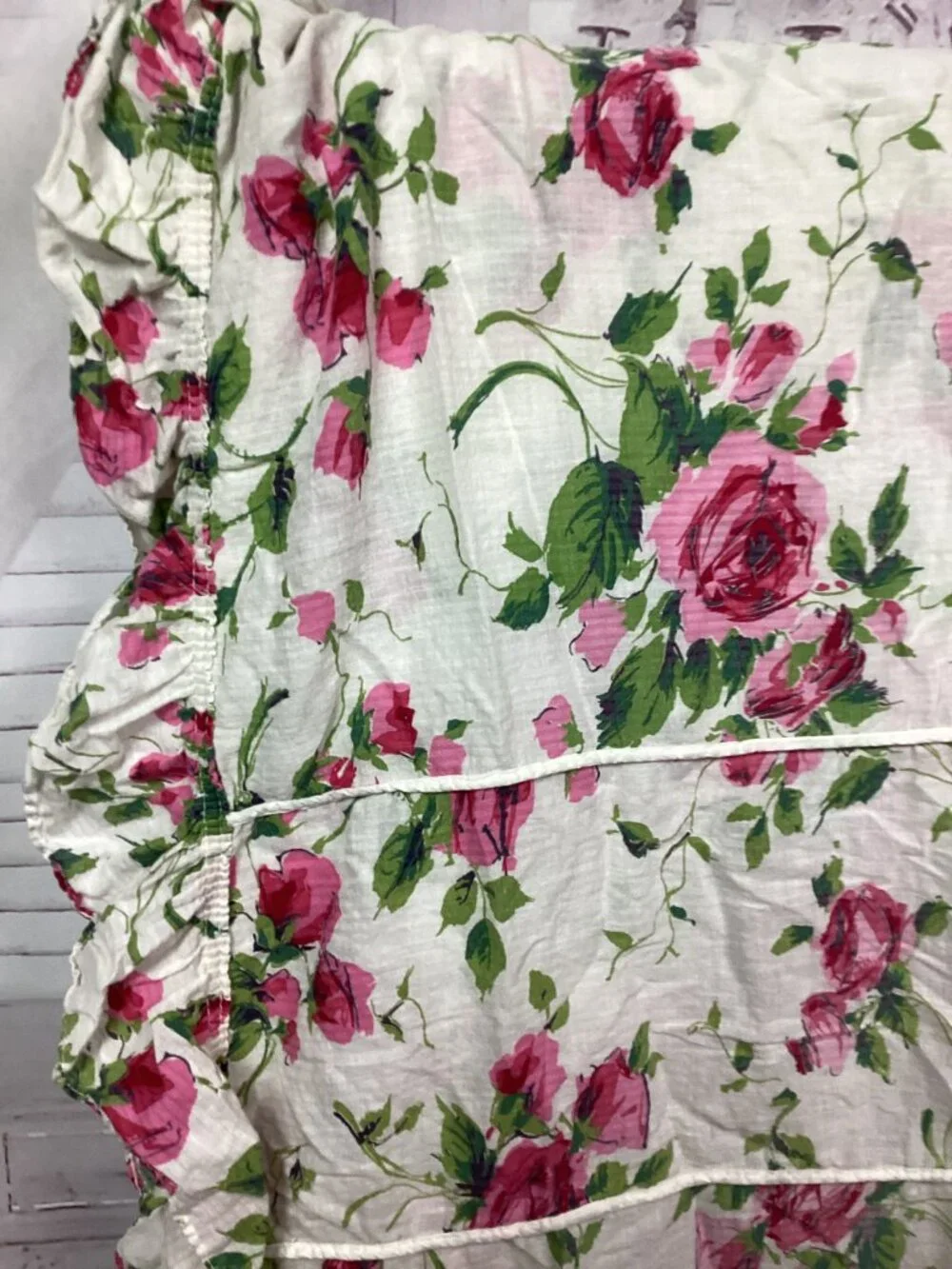 Vintage Floral Pink Ruffled Bedspread Coverlet Double